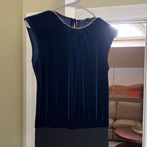 Zara Navy Blue Velvet Top with Gold Chain Detail